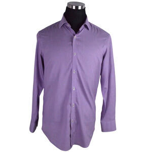 TM Lewin Mens Dress Shirt Fitted 15.5-33 Purple Check 100% Cotton